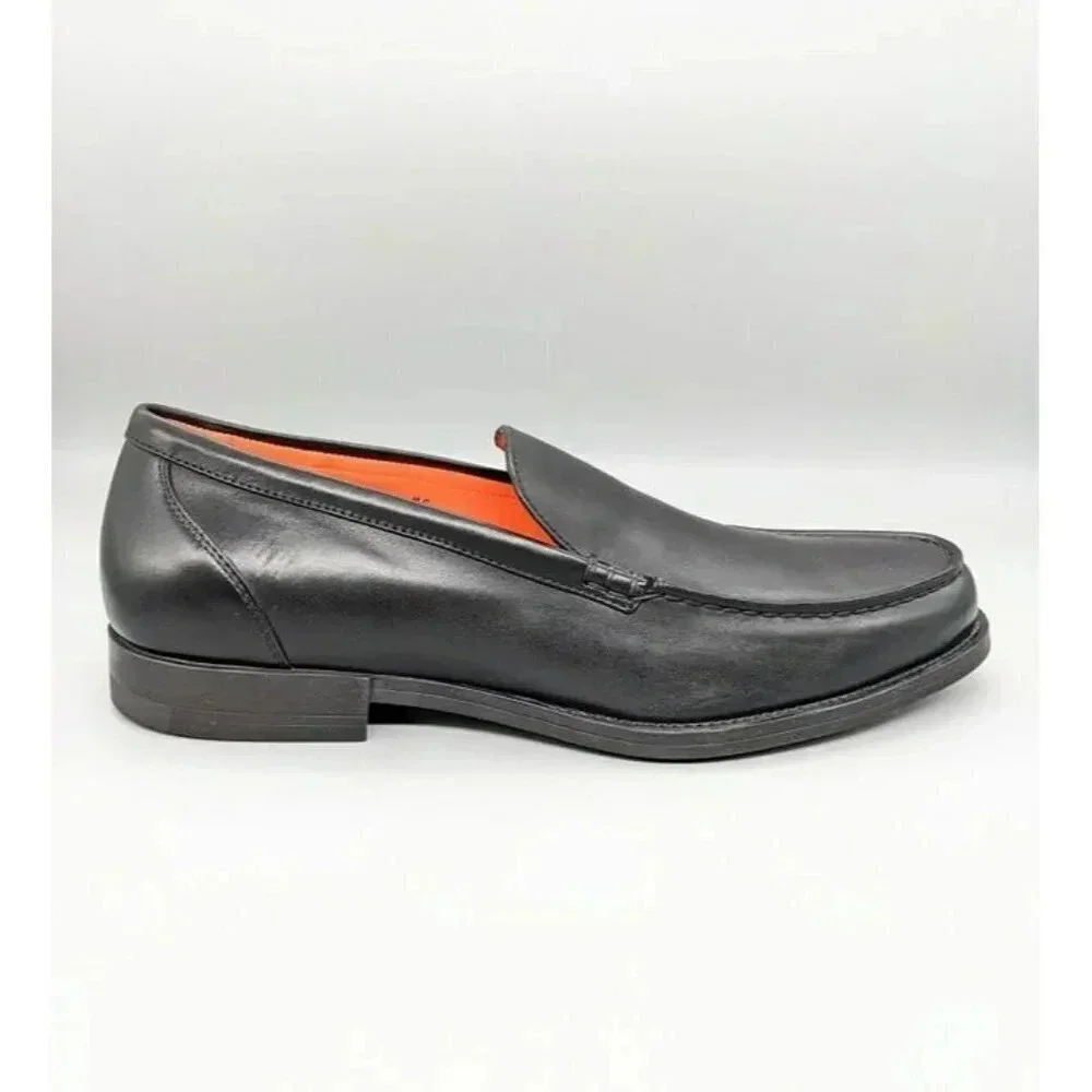 NIB Santoni Faith Men's Black Leather Loafers Almond Toe Size 8.5 (MSRP $750)